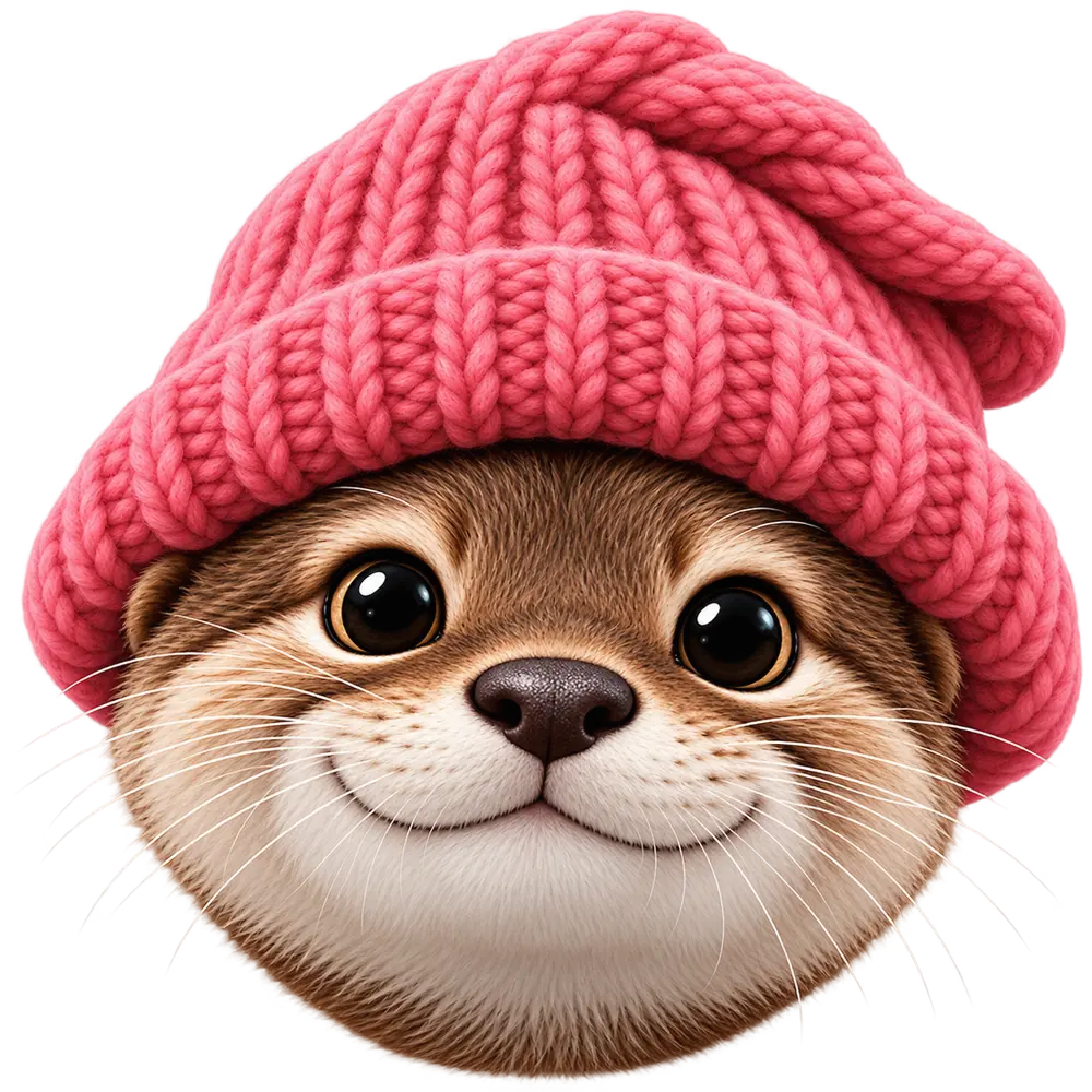 Otter wearing a chunky pink knitted hat